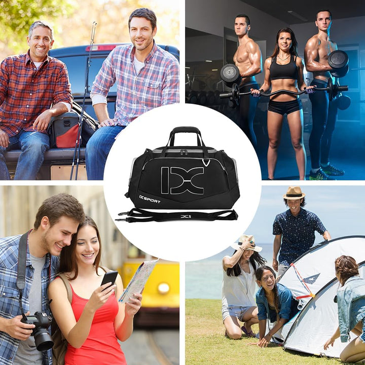 INOXTO Grosse Sporttasche, Faltbare Sport-Reisetasche mit Nass- und Trockentaschen und Schuhfach, He