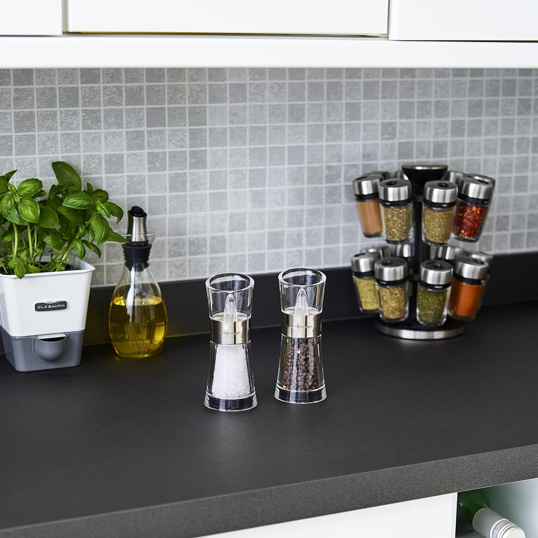 Cole & Mason Flip 180 Chrom Salz und Pfeffermühle, 2er Set Manuell, Gewürzmühle, Acryl, 154mm, Class