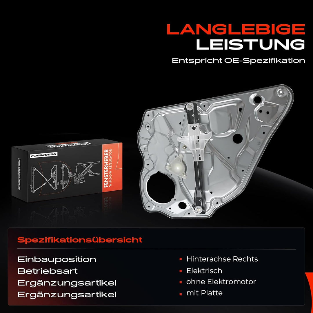 Frankberg Elektrisch Fensterheber Mit Grundplatte Ohne Motor Hinten Rechts Kompatibel mit Polo 9N 9A