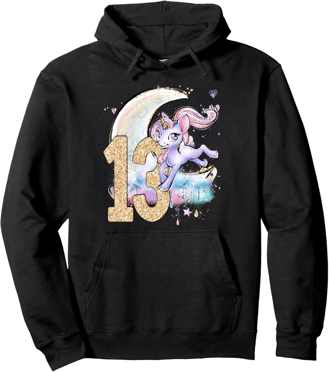 13. Geburtstag Einhorn Mädchen Mond Himmlische Kinder Pullover Hoodie