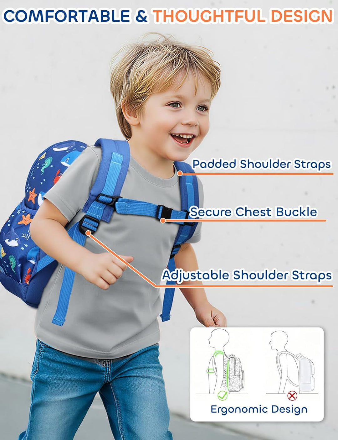 VASCHY Kinderrucksack, leicht, Schulranzen, Mädchen, Jungen, Grundschule, Kindergarten, 4 – 6 Jahre,