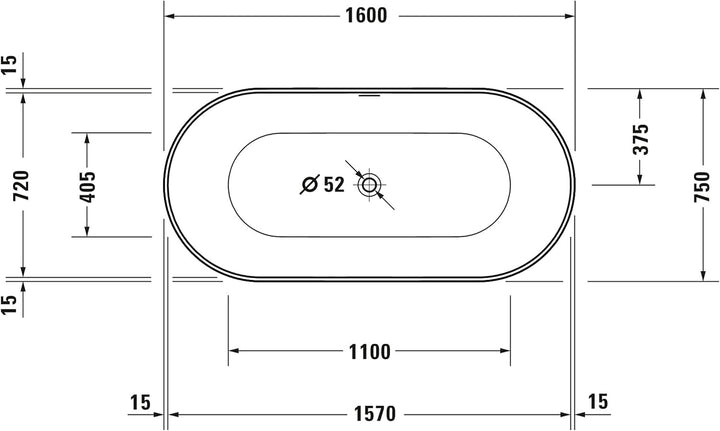 DURAVIT Freistehende Badewanne aus Acryl Standbadewanne DuraMuna in Weiss matt 160x75 cm Füllmenge: