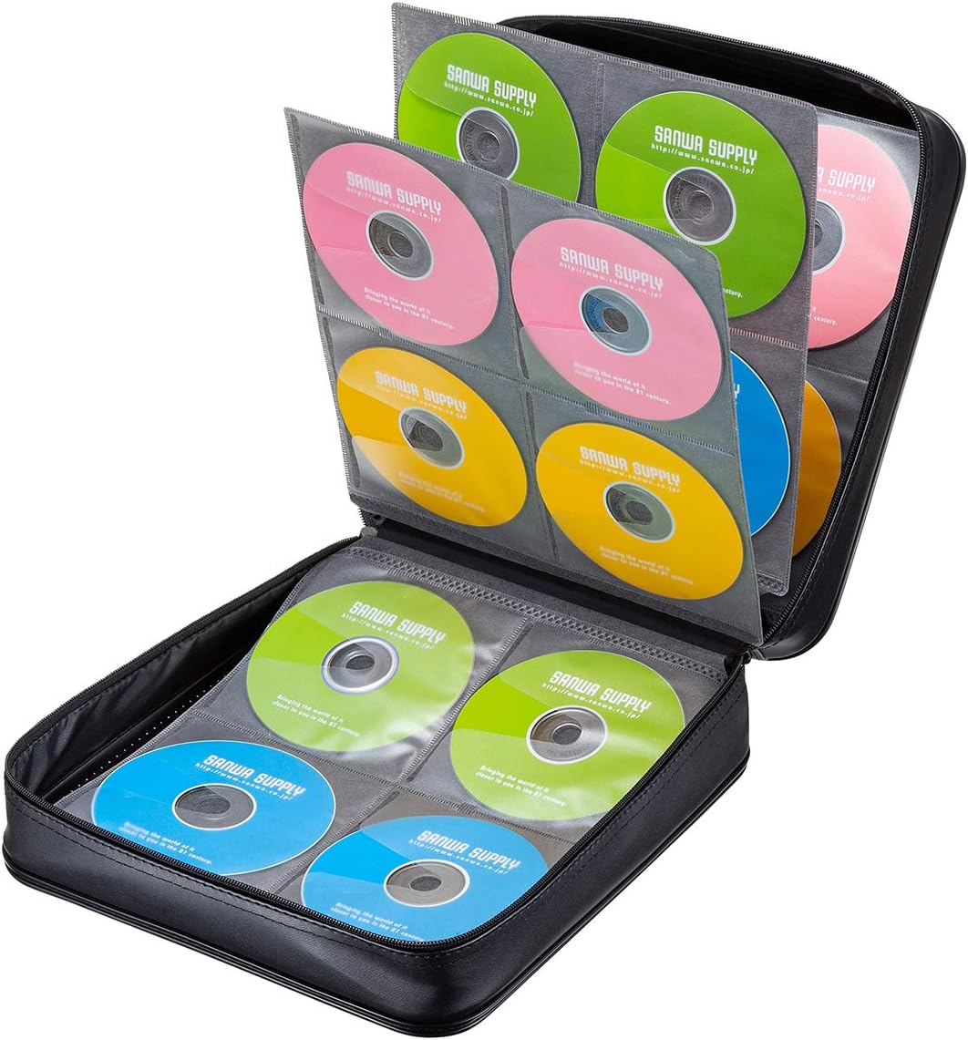 SANWA CD Tasche 320 Kapazität, Tragbare CD/DVD/Blu-ray Aufbewahrung mit Reissverschluss und Griff, H