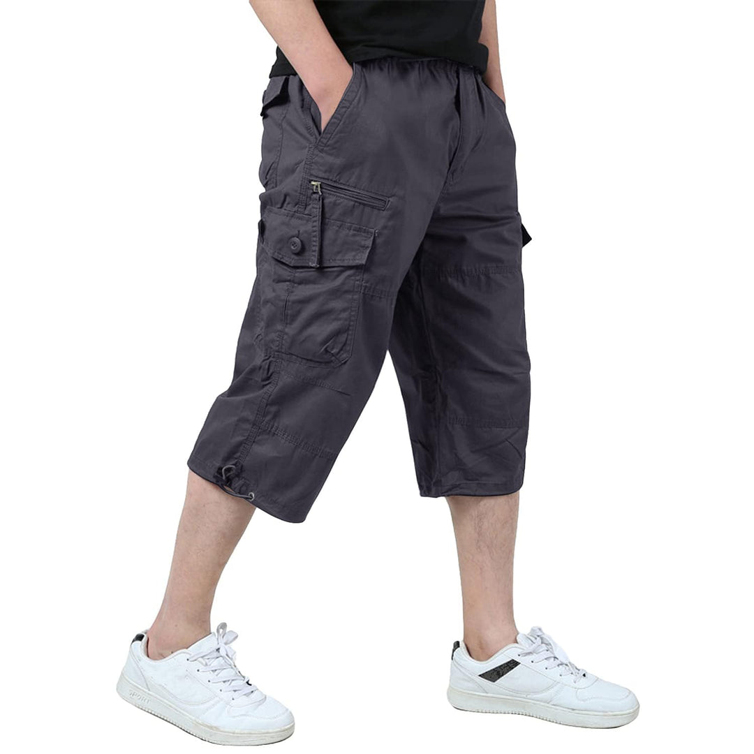 KEFITEVD 3/4 Hose Herren Cargo Shorts Männer Bermuda Shorts Multi Taschen Sommer Kurze Hose Baumwoll