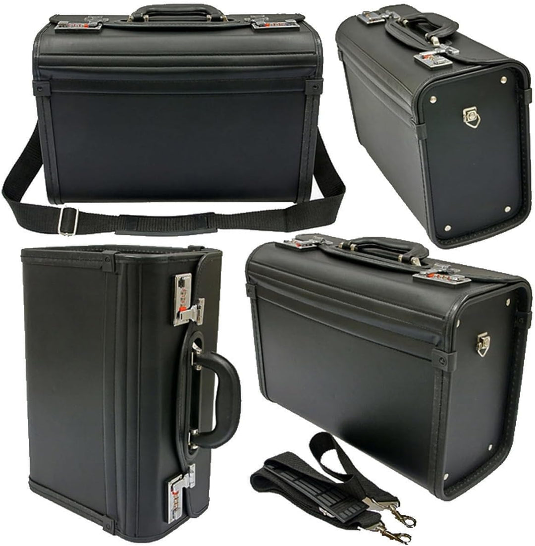 Pilotenkoffer, Schwarz, Handgepäck, 41 cm, 15 Liter, Kunstleder, Wasserfest, Abnehmbare Schulterriem