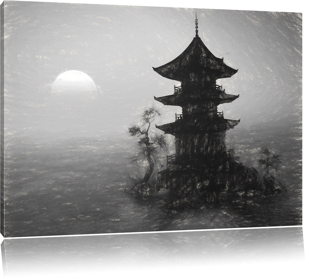 Pixxprint Buddhistischer Tempel in Asien / 100x70cm Leinwandbild bespannt auf Holzrahmen/Wandbild Ku