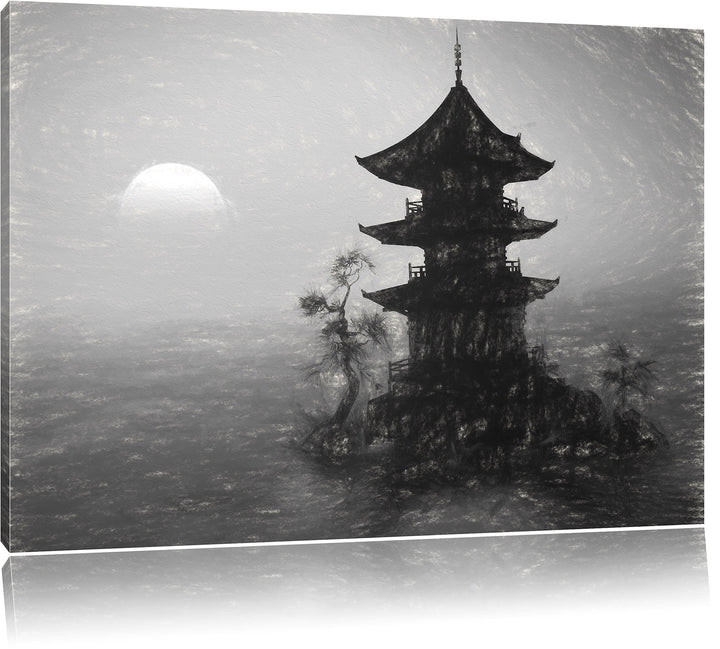Pixxprint Buddhistischer Tempel in Asien / 100x70cm Leinwandbild bespannt auf Holzrahmen/Wandbild Ku
