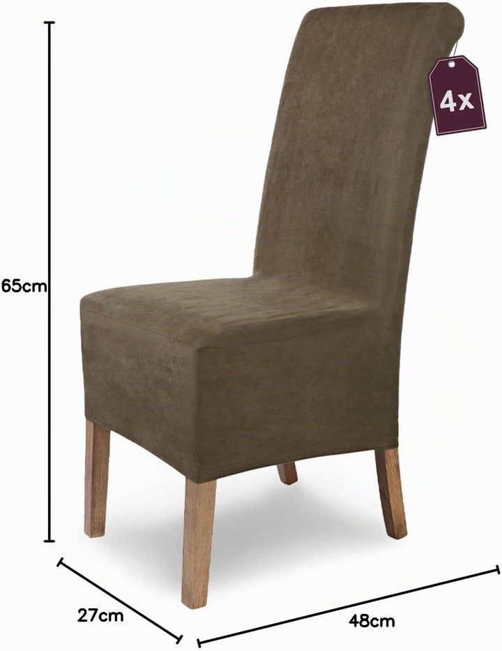 SCHEFFLER-Home Stuhlhussen 4er Set Leon Taupe-Braun/elastische Wildleder Hussen für Stühle/Robustes