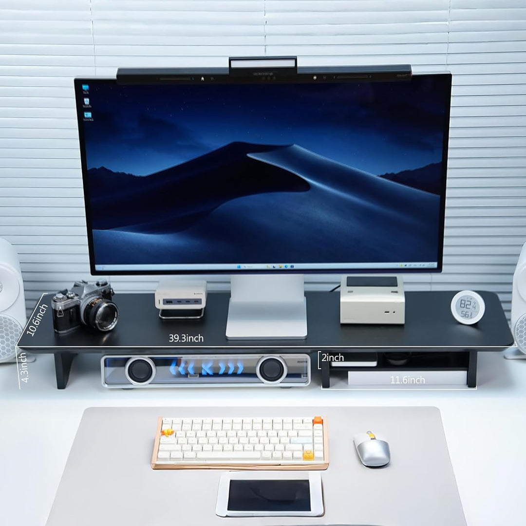 Bamboo Dual Monitor Ständer schwarz, 2-stufiger Schreibtisch Monitorständer für 2 Monitore, Halterun
