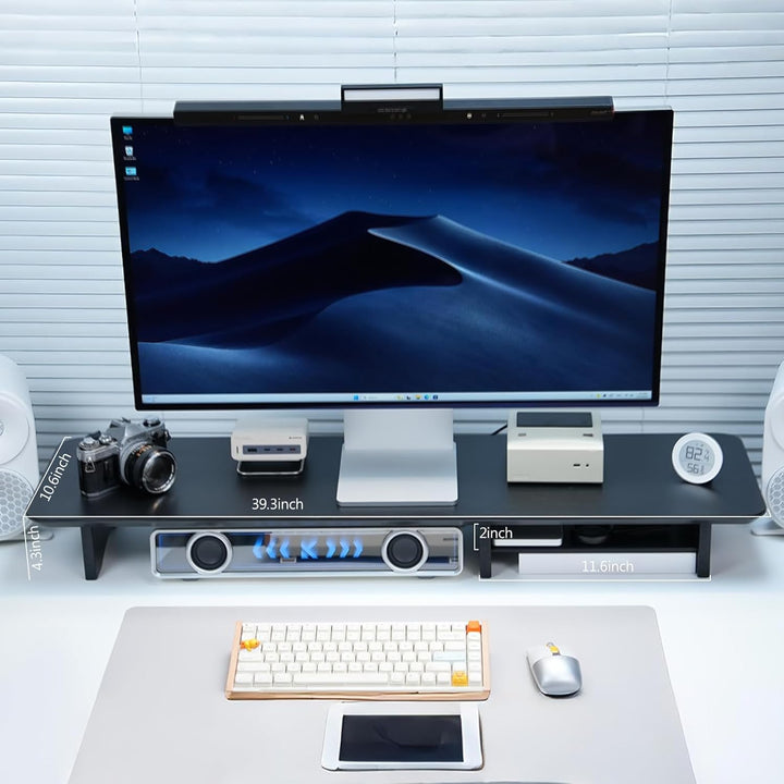 Bamboo Dual Monitor Ständer schwarz, 2-stufiger Schreibtisch Monitorständer für 2 Monitore, Halterun