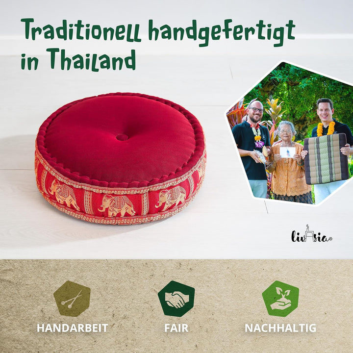 livasia Meditationskissen mit Thaiseide, Yogakissen mit Kapok, Pouf, Bodenkissen für Yoga und Zen Me