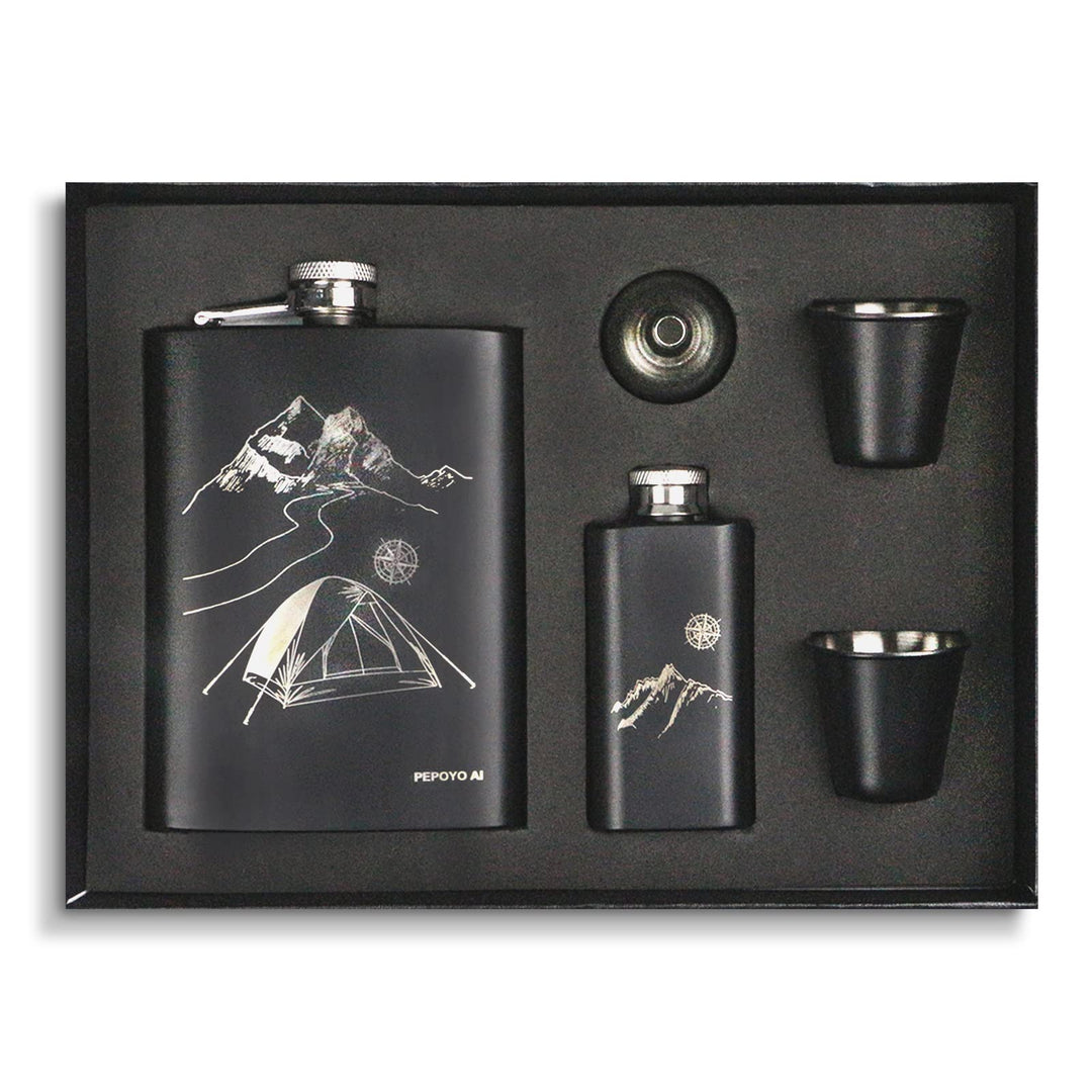 Flachmann Set 260ML Edelstahl Whisky Topf Mini Schnapsflasche Upscale Tragbar Alkoho Geschenke (Grau