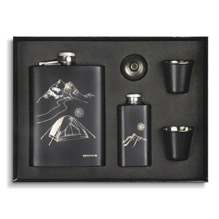 Flachmann Set 260ML Edelstahl Whisky Topf Mini Schnapsflasche Upscale Tragbar Alkoho Geschenke (Grau
