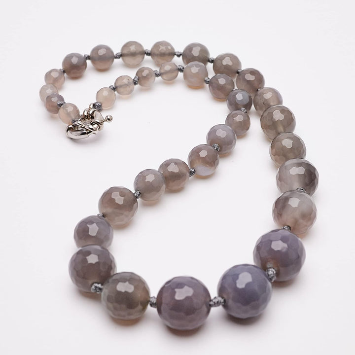 TreasureBay Schöne 8-16mm natürliche Edelstein Perlenkette für Frauen (grauer Achat) ...