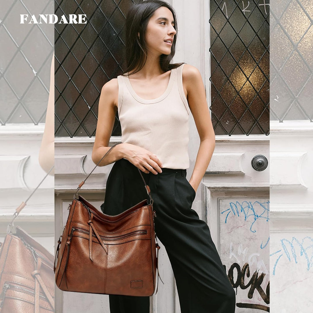 FANDARE Retro Handtaschen Damen Schultertasche Umhängetasche Wasserdicht PU Leder Frauen Quaste Trag
