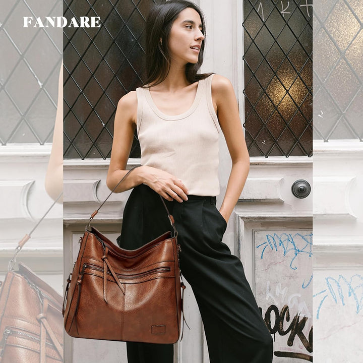FANDARE Retro Handtaschen Damen Schultertasche Umhängetasche Wasserdicht PU Leder Frauen Quaste Trag
