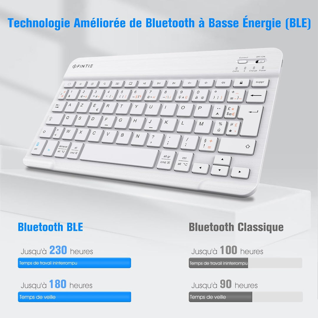 Fintie French AZERTY Keyboard 10 Zoll Bluetooth Tastatur Light Thin (6mm) Tastatur für iOS/Android,