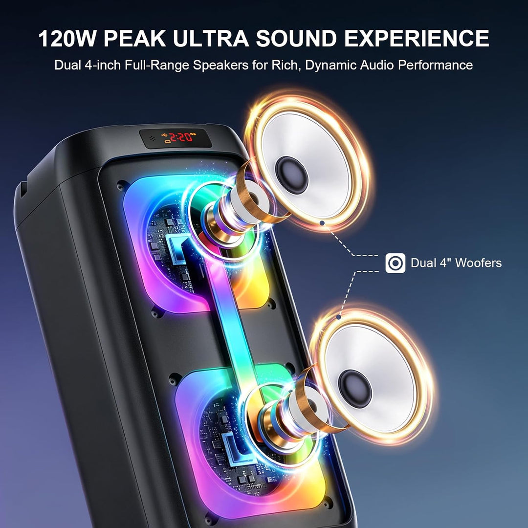 Karaoke Maschine mit 2 mikrofonen,tragbarer Bluetooth Karaoke Anlage mit LED Lichtern,PA System,idea