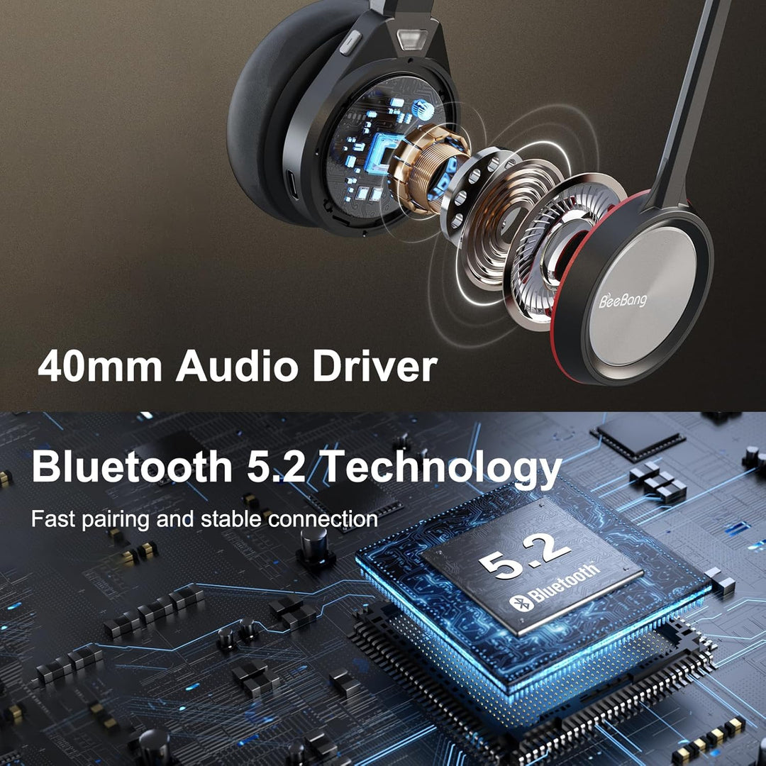 Bluetooth Headset mit Mikrofon Noise Canceling, Wireless Headset mit USB Dongle für PC, 40 Stunden S
