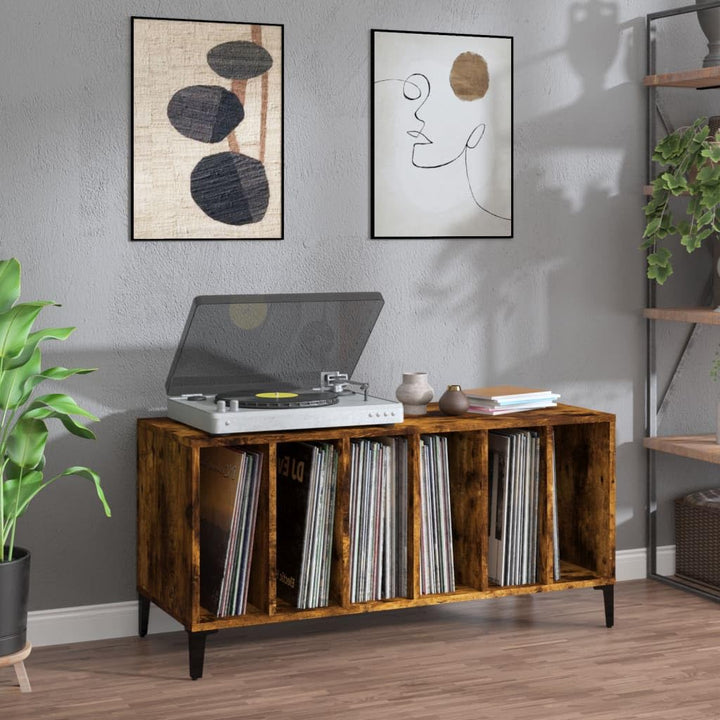 Plattenschrank SchallplattenstäNder Schallplatten Regal Schallplatten Schrank Räuchereiche 100x38x48