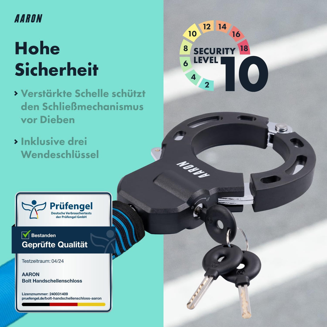 AARON Handschellenschloss für E-Scooter - Hochsicherheits-Design - Flexibles Fahrradschloss mit Stah