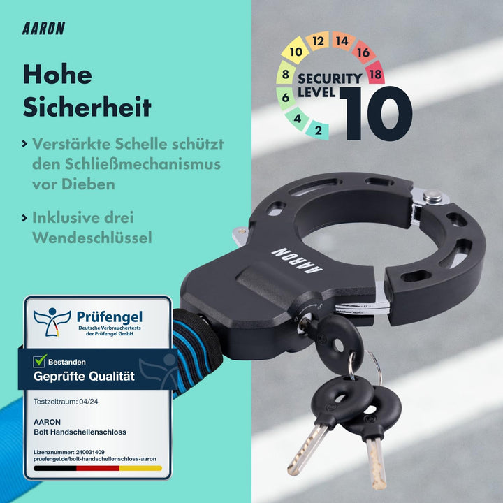 AARON Handschellenschloss für E-Scooter - Hochsicherheits-Design - Flexibles Fahrradschloss mit Stah