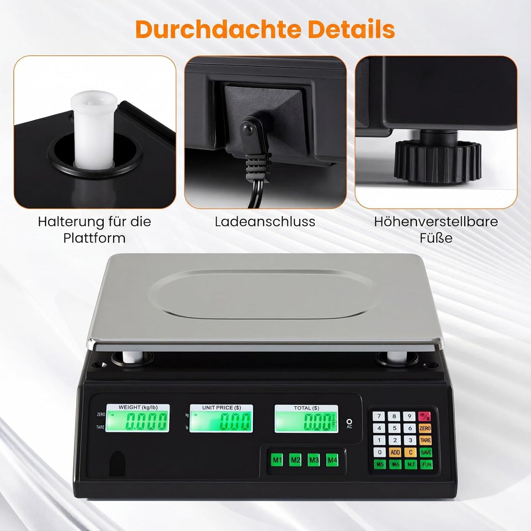 COSTWAY Digitale Ladenwaage 40kg / 5g Genauigkeit, Preiswaage Digitalwaage
