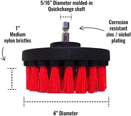 Premium-Bohrbürste, steif, rot, 5 Stück. Set.Professioneller Power-Schrubber.Kratzt Keine Oberfläche
