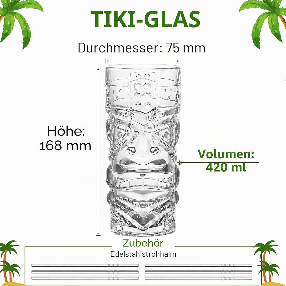 Transparente Tiki-Gläser, Set mit 170-400 ml, moderne Bar-Tiki-Cocktailgläser, perfekt für exotische