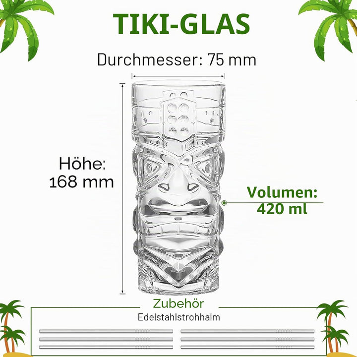 Transparente Tiki-Gläser, Set mit 170-400 ml, moderne Bar-Tiki-Cocktailgläser, perfekt für exotische