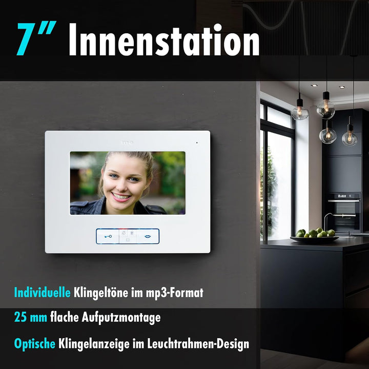 m-e Vistadoor Vistus Video-Türsprechanlage | Aluminium Aussenstation für 1-Familienhaus | 7“ Innenst