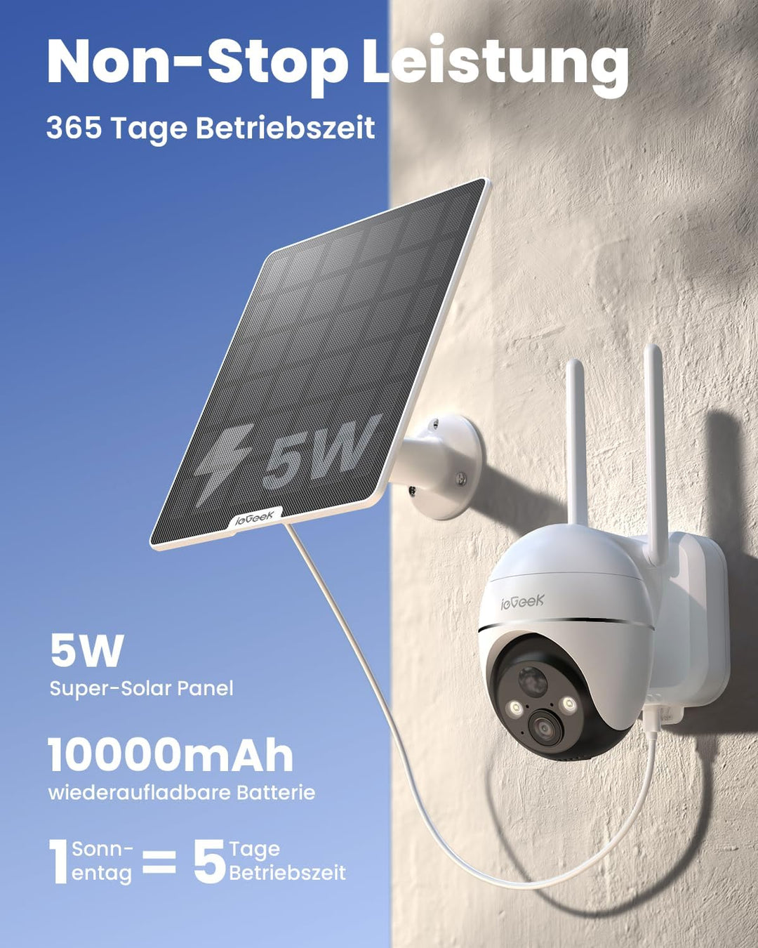 ieGeek 4G LTE Überwachungskamera mit SIM Karte & 64GB Speicherkarte，355°/120° PTZ Kabellos Überwachu