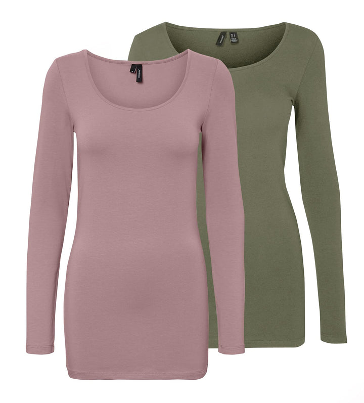 VERO MODA Female Top VMMAXI T-Shirt XXL Rosa/Grün (1x Woodrose/1x Dusty Olive), XXL Rosa/Grün (1x Wo