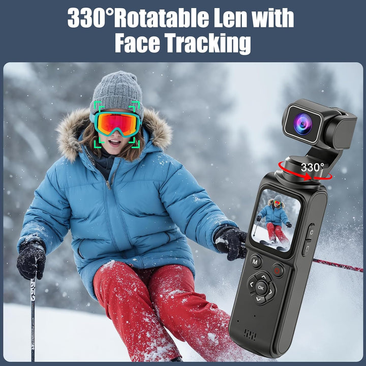 4K Pocket Action Cam mit 330° Gedrehtes Objektiv＆1.72-Zoll-Touchscreen | Vlogging-Kamera,drahtloser