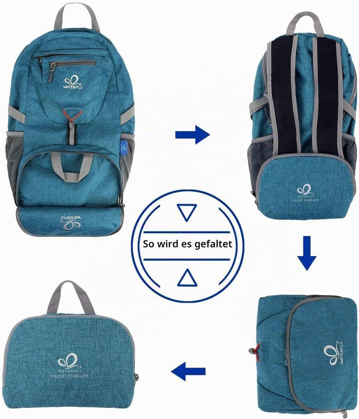 WATERFLY Ultraleicht Faltbar Klein Rucksack: 20L Leicht Packable Wanderrucksack Tagesrucksack Trekki
