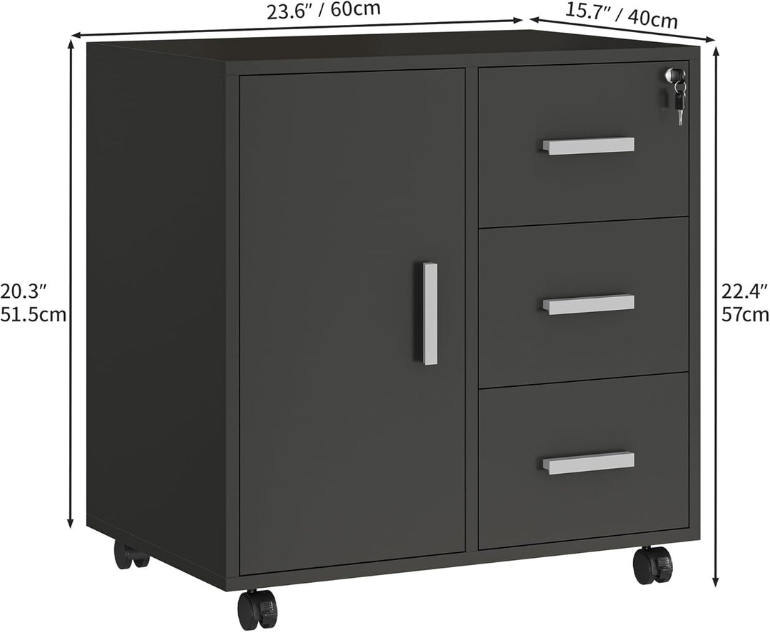 YITAHOME Rollcontainer mit 3 Schubladen, Mobiler Aktenschrank mit Rädern, Bürocontainer Schubladensc