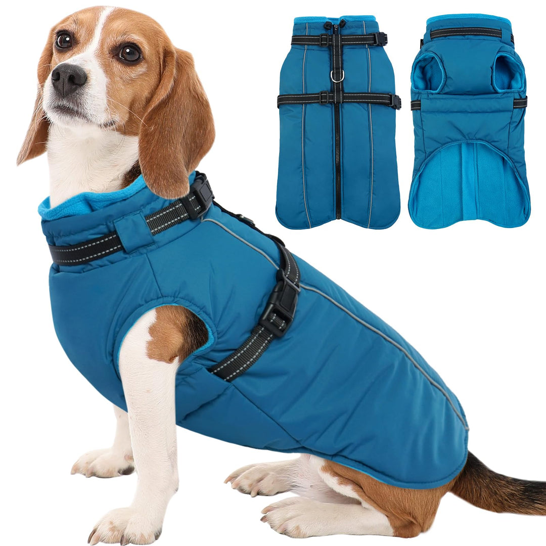 Kuoser Hundemantel für Mittelgrosse Hunde Winter, wasserdichte Hundejacke mit Geschirr, Warmer Winte