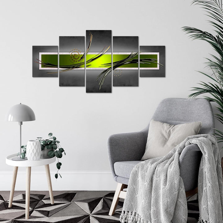 Runa Art Wandbilder Abstrakt 5 Teilig Bild auf Vlies Leinwand Deko Wohnzimmer Schlafzimmer Grau Grün