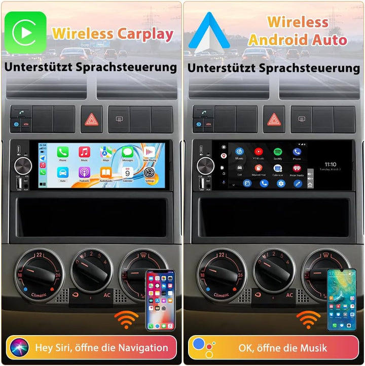 1 DIN Universales Autoradio, Carplay, Android Auto, DAB+, Rückfahrkamera | 6,28 Zoll Touchscreen, On