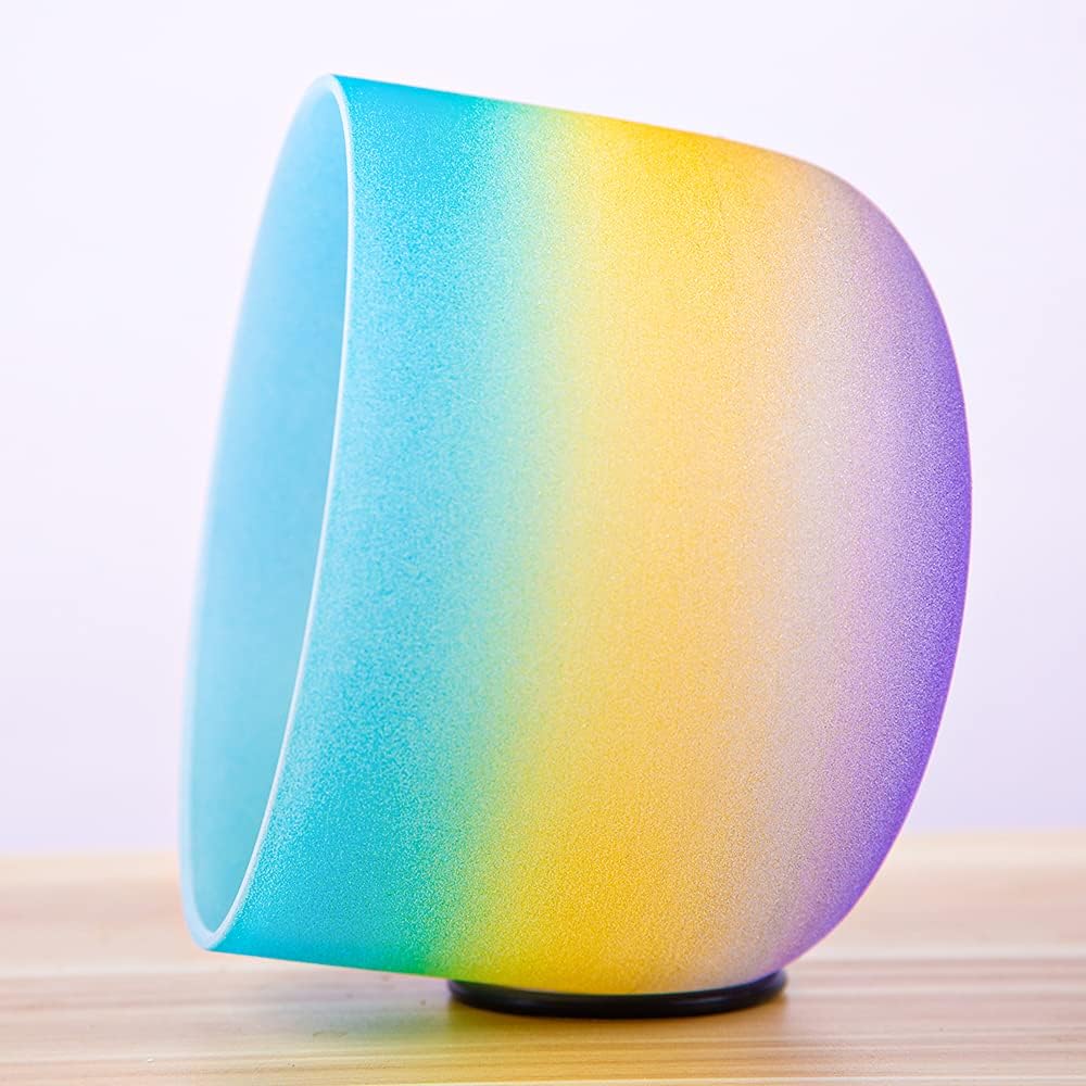 Klangschale aus mattiertem Regenbogenfarben, 440 Hz, G-Hals-Chakra, Quarz-Kristall, für Meditation,
