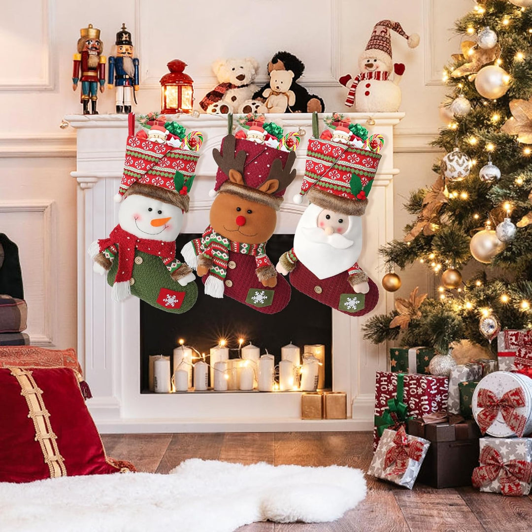 LOMOHOO Nikolausstrumpf,3 Stück Weihnachtsstrumpf, Gross Nikolausstiefel zum Befüllen Aufhängen, Nik