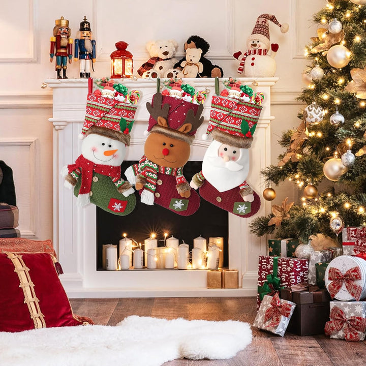 LOMOHOO Nikolausstrumpf,3 Stück Weihnachtsstrumpf, Gross Nikolausstiefel zum Befüllen Aufhängen, Nik