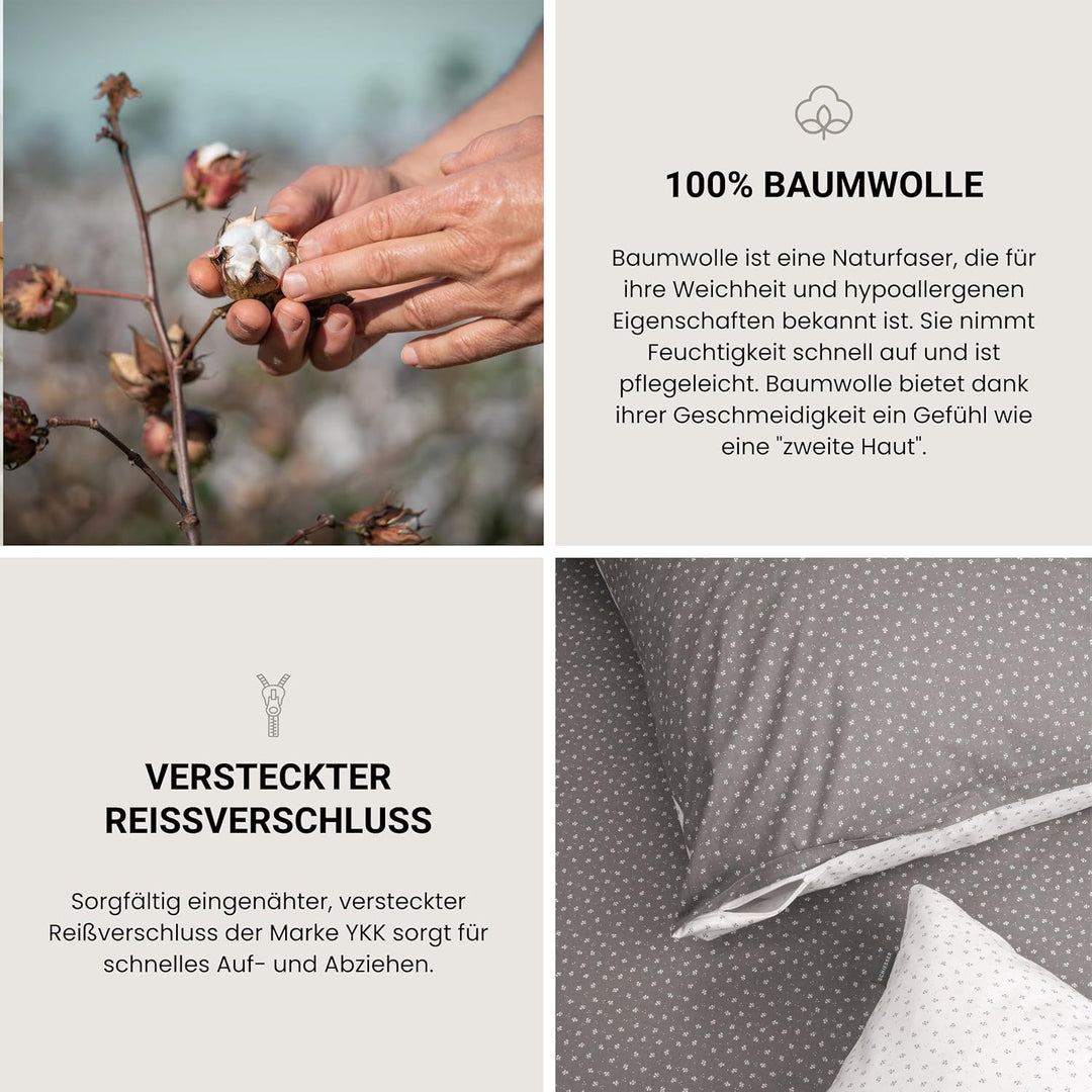 Schiesser Bettwäsche Renforcé,Pure Elegance', Farbe:grau-weiss geblümt, Grösse:135 cm x 200 cm