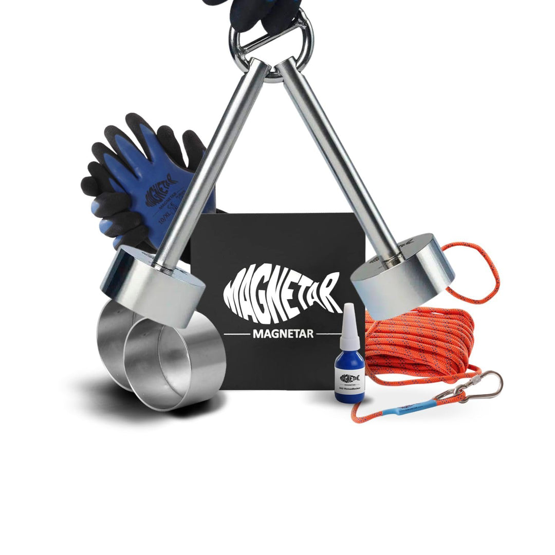 Magnetar - Magnetfischen Set - 2x Allround 280kg Bergemagnet - Magnetangel Paket mit Seil/Handschuhe