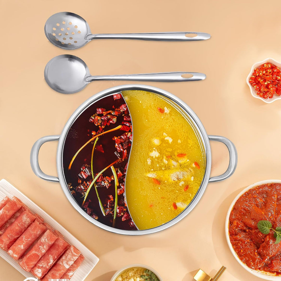 Hot Pot Edelstahl Hotpot Topf mit Glasdeckel, Suppenkelle & Sieb, Chinesischer Hot Pot Fondue Edelst