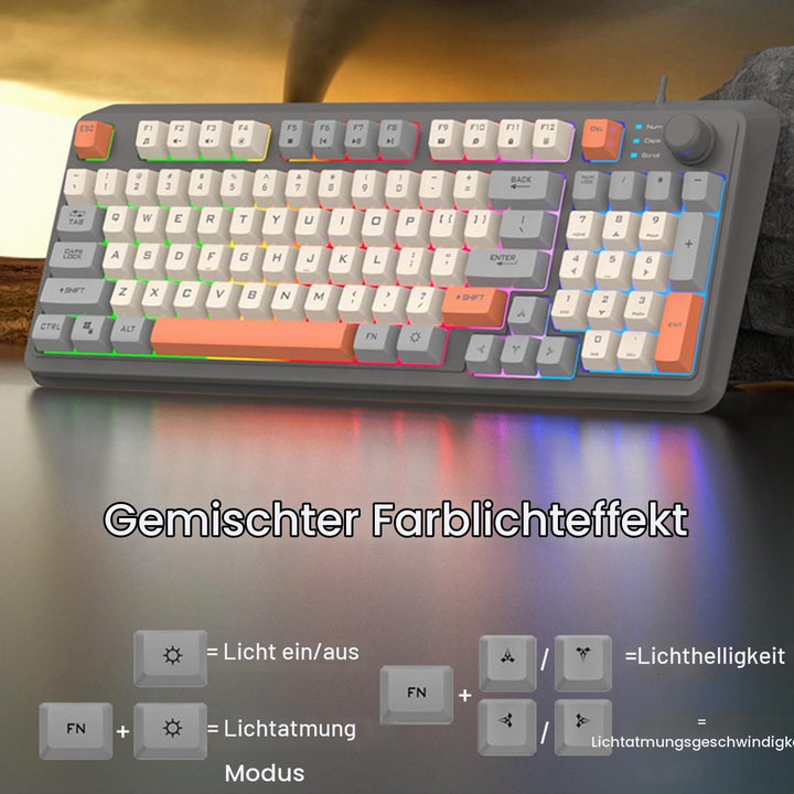 Kompakte Kabelgebundene Gaming Tastatur mit 94 Tasten Mechanisch 3 Farben Gemischte Tastenkappen Coo