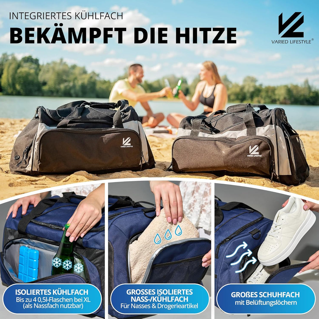 VL® Sporttasche mit Schuhfach, Nassfach & [Isoliertes Kühlfach] Saunatasche & Reisetasche für Damen