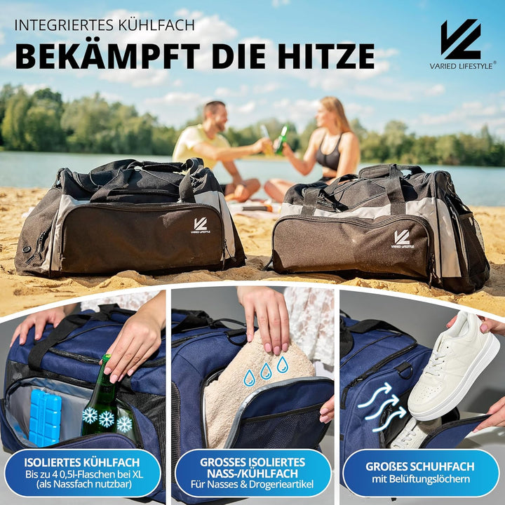 VL® Sporttasche mit Schuhfach, Nassfach & [Isoliertes Kühlfach] Saunatasche & Reisetasche für Damen