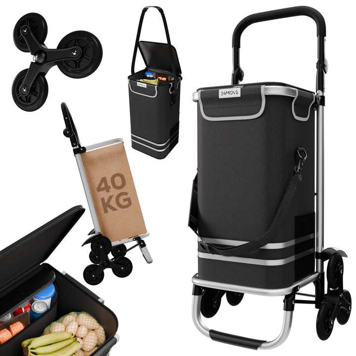 24MOVE® Einkaufstrolley Alegre klappbar mit 55L inkl. Kühlfach, Faltbarer 3in1 Trolley - Sackkarre u