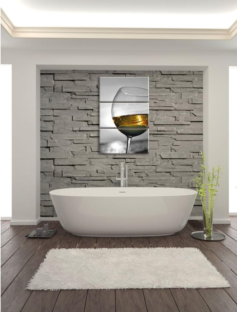 Pixxprint Wein in Gläsern am Meer schwarz/weiss / 3-Teilig/Gesamtmass 120cm Leinwandbild bespannt au